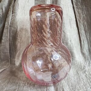 Pink Swirl Glass Vintage Reproduction Tumble Up Bedside Carafe and Water Glass